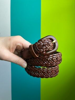 Talbots Woven Brown Leather Belt